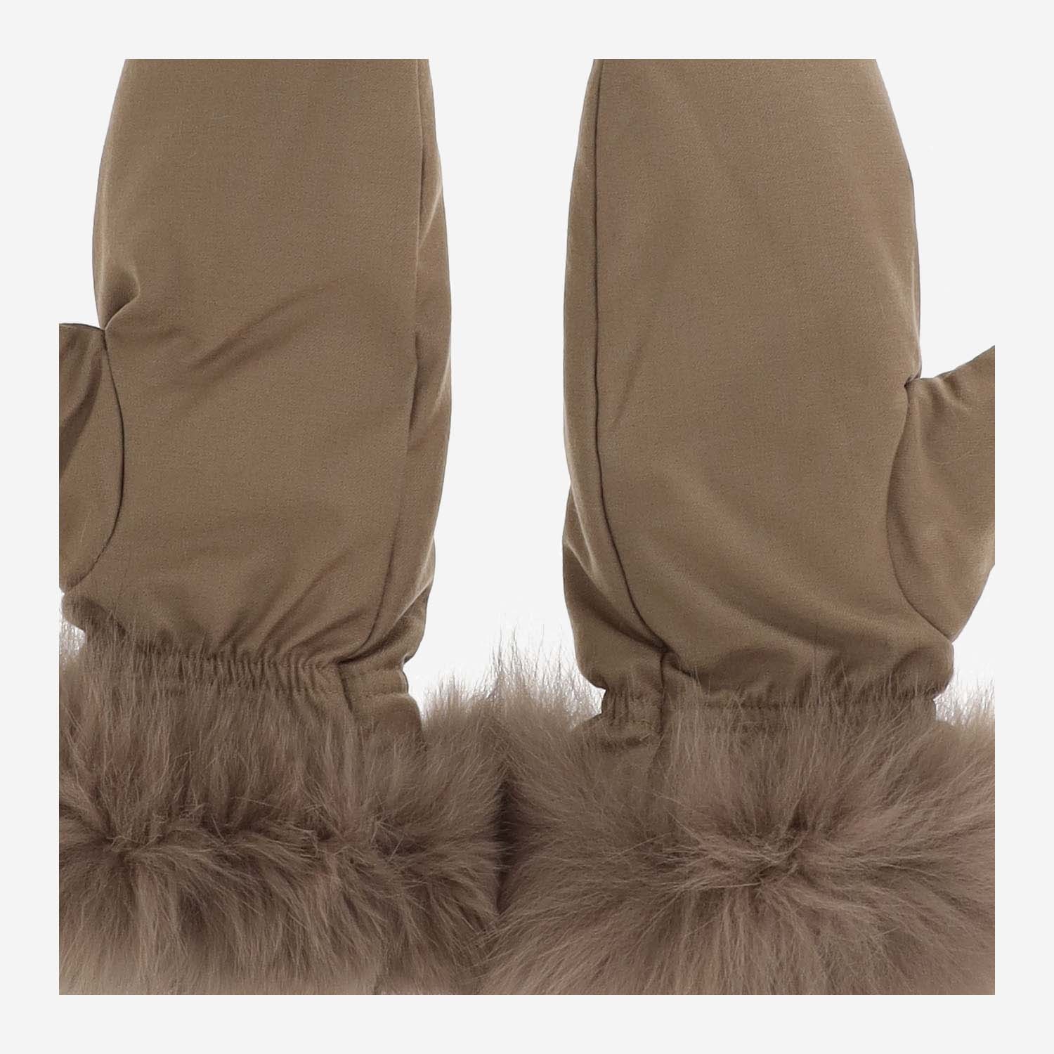 Yves Salomon Plush Trim Gloves In Brown