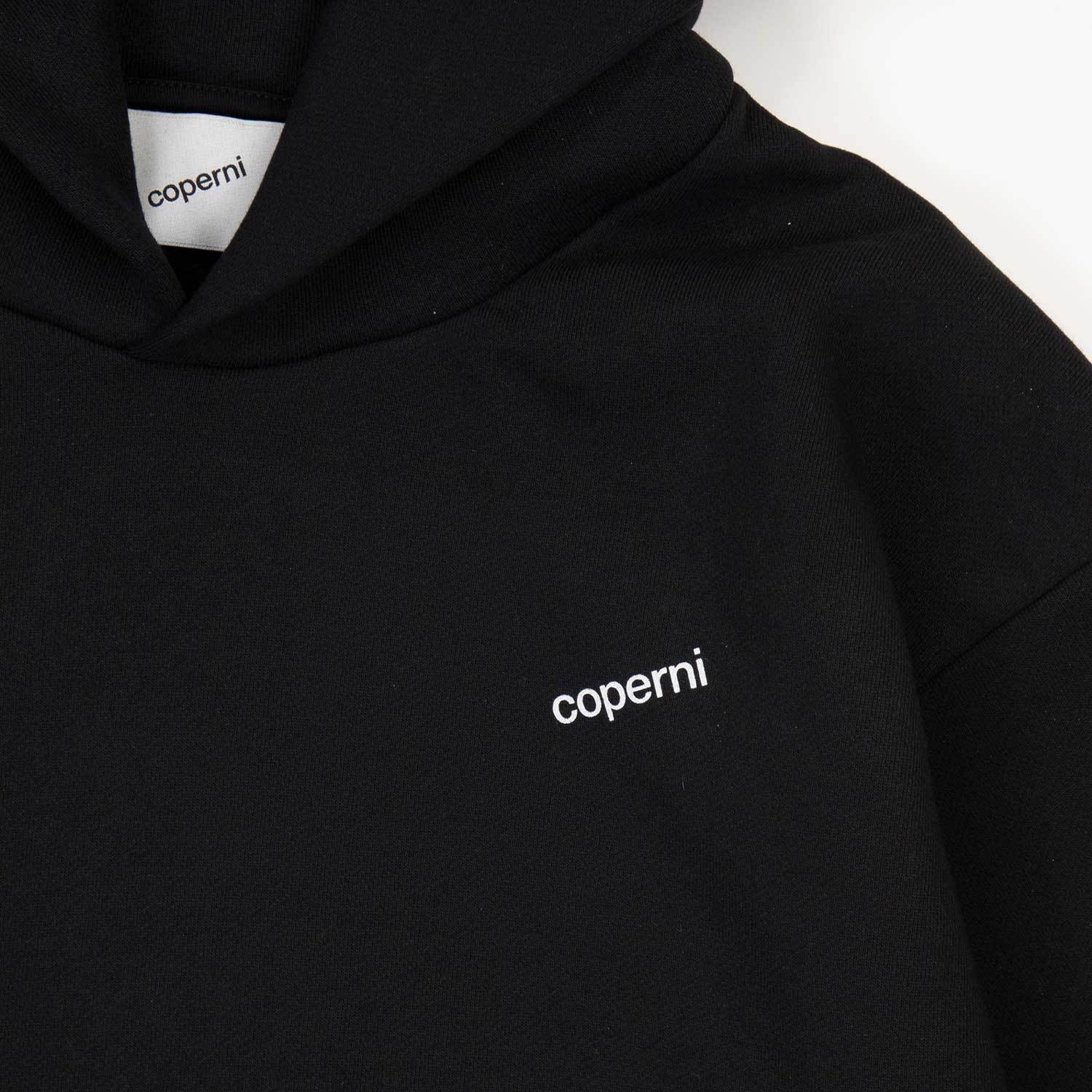 Coperni Printed Long-sleeved Hooded Sweater In Black