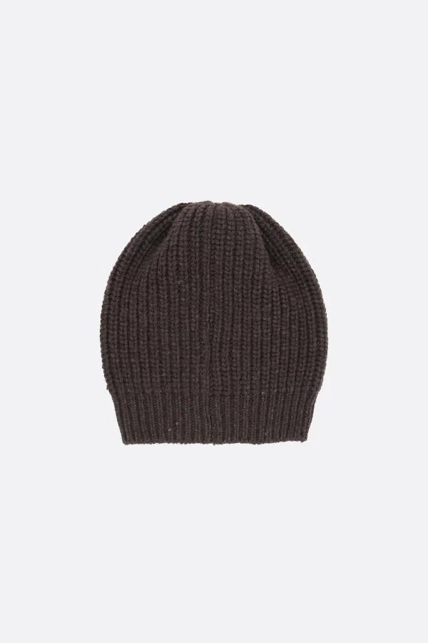 Brunello Cucinelli Ribbed Sequin-embellished Beannie Hat In Brown