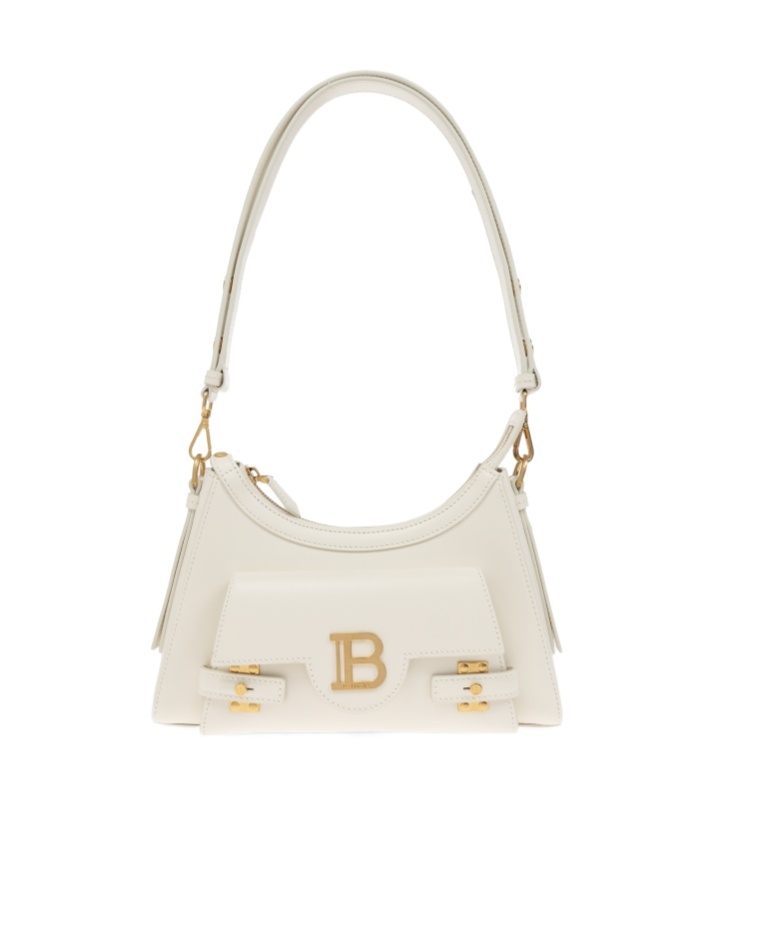 Balmain B-buzz Logo Plaque Shoulder Bag In White