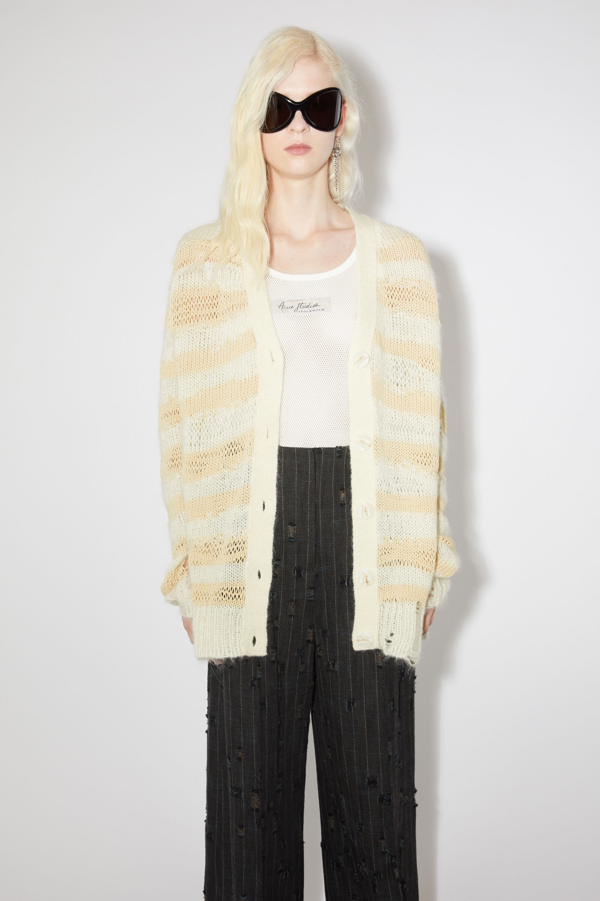 Acne Studios Distressed Stripe Cardigan In Nude