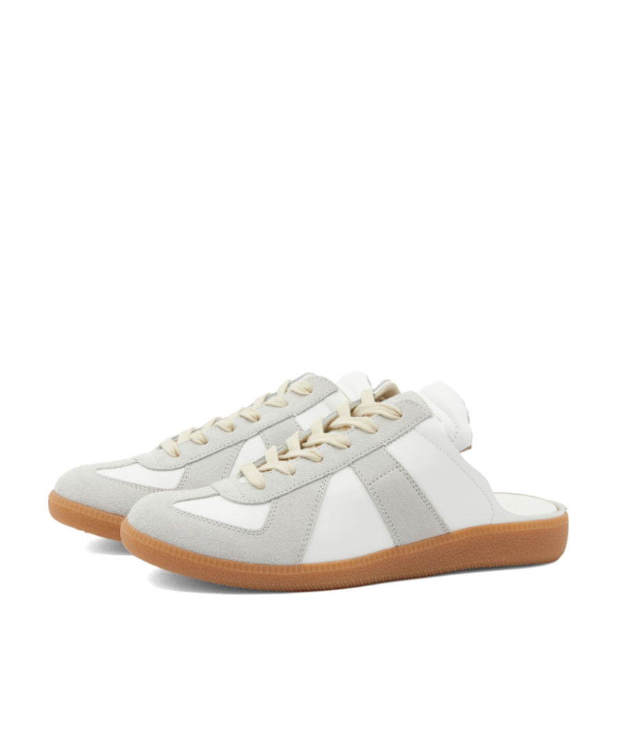 Maison Margiela Lace-up Panelled Slippers In White