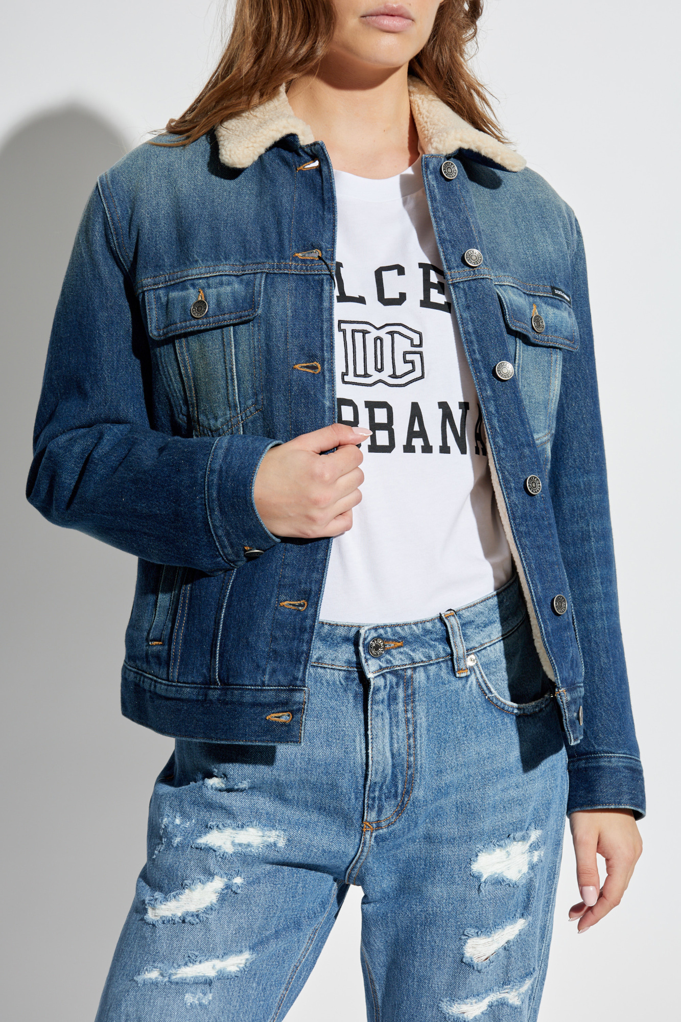 Dolce & Gabbana Logo Plaque Denim Jacket In Blue