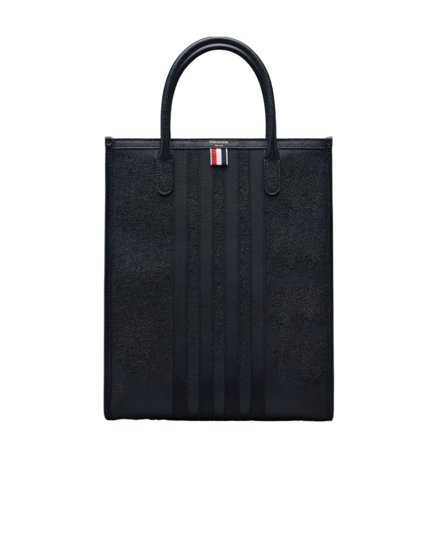 THOM BROWNE 4-BAR LEATHER TOTE BAG 