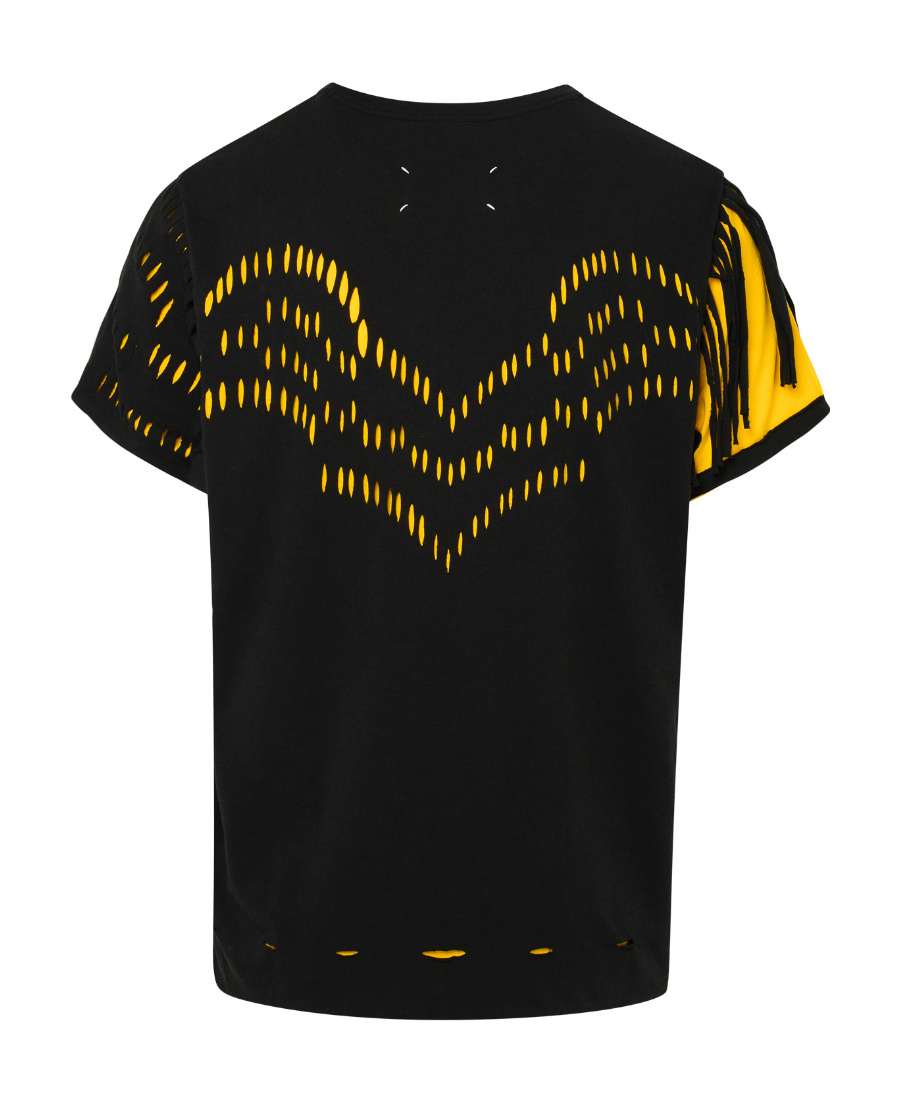 Maison Margiela Two-tone Cut-out Cotton T-shirt In Yellow