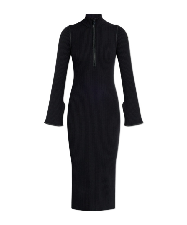 Moncler Half-zip Knit Crepe Midi Dress In Black