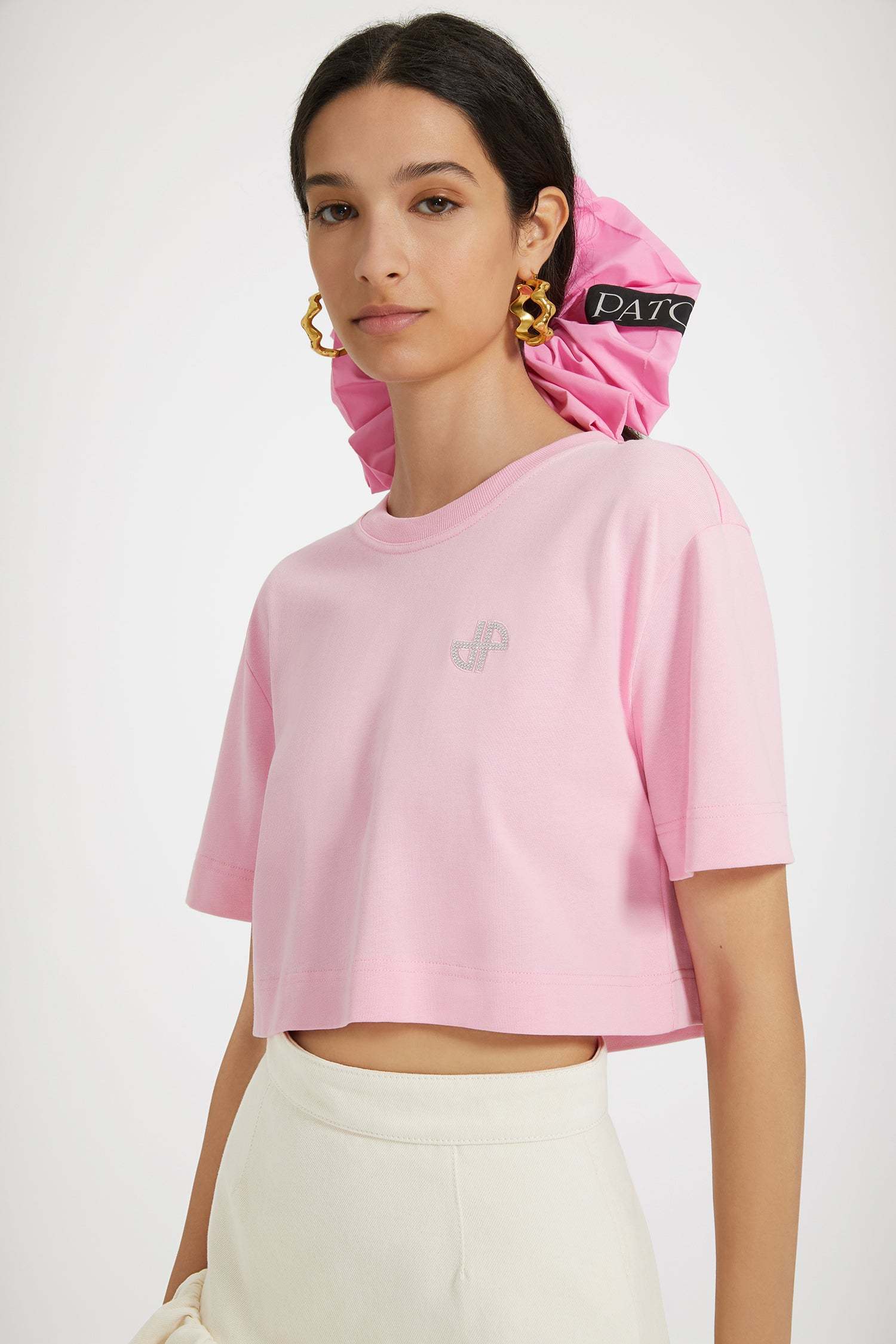 Patou Logo-embellished Cotton Cropped T-shirt In Pink