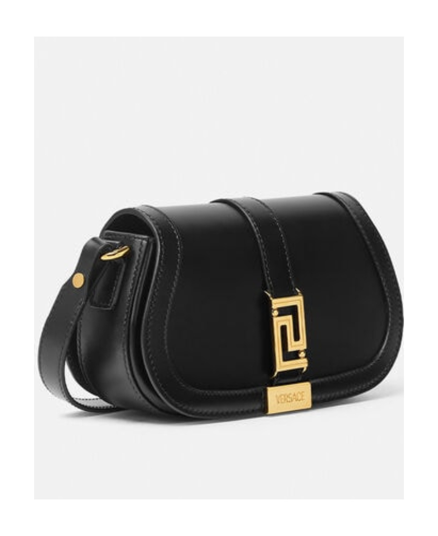 Versace Mini Greca Goddess Leather Shoulder Bag In Black