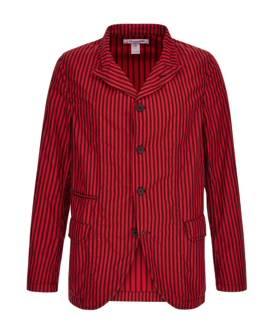 Comme Des Garçons Shirt Striped Buttoned Blazer In Red