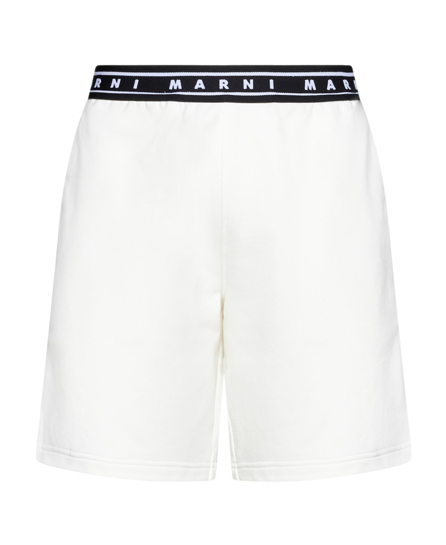 Marni Logo-tape Cotton Shorts In White
