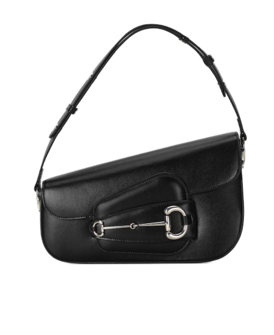 Gucci Leather Shoulder Bag With Iconic Frontal Horsebit In Black