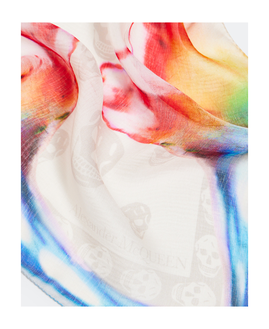 Alexander Mcqueen Solarised Garnet Classic Silk Foulard In White