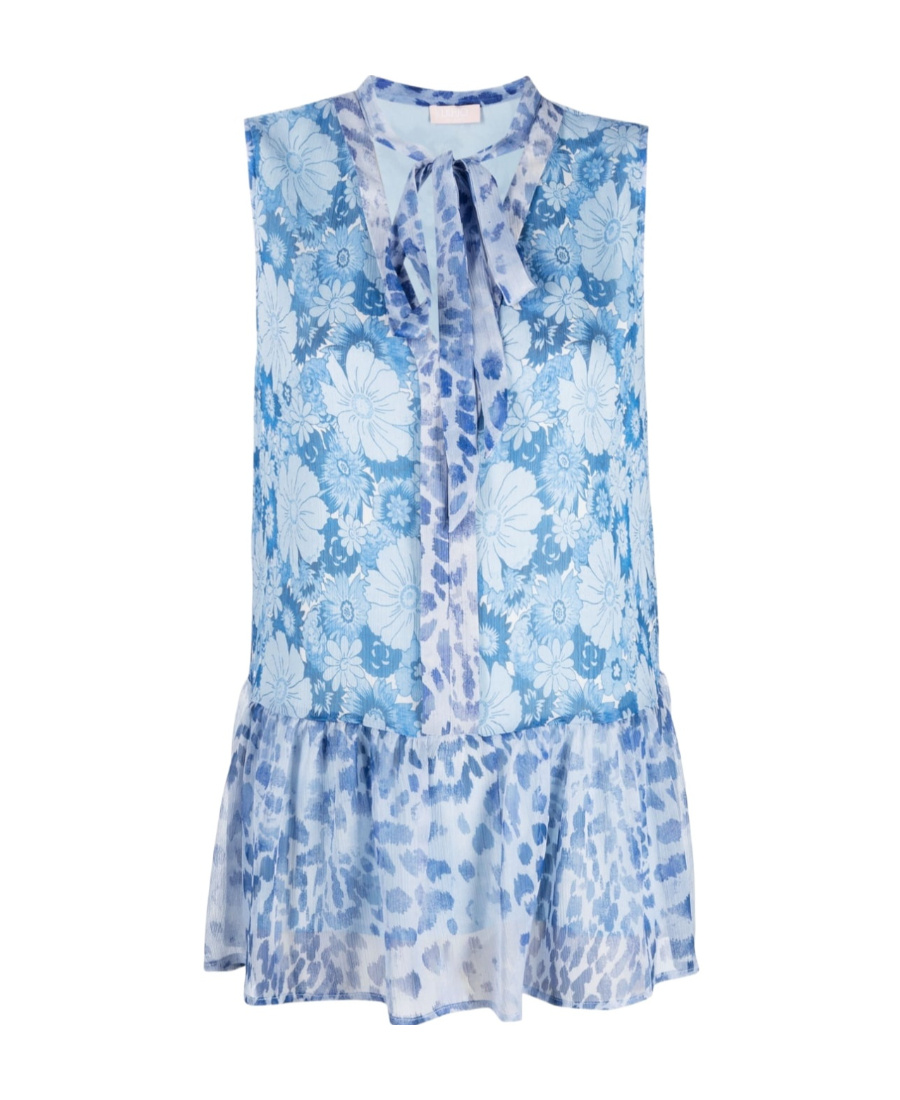 Liu •jo Floral-print Sleeveless Top In Blue