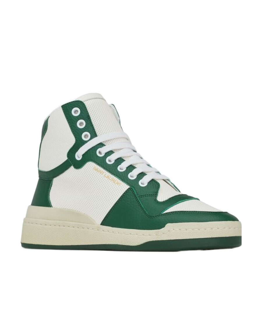 Saint Laurent Sl/24 Mid-top Sneakers In Smooth And Perforated Leather In White