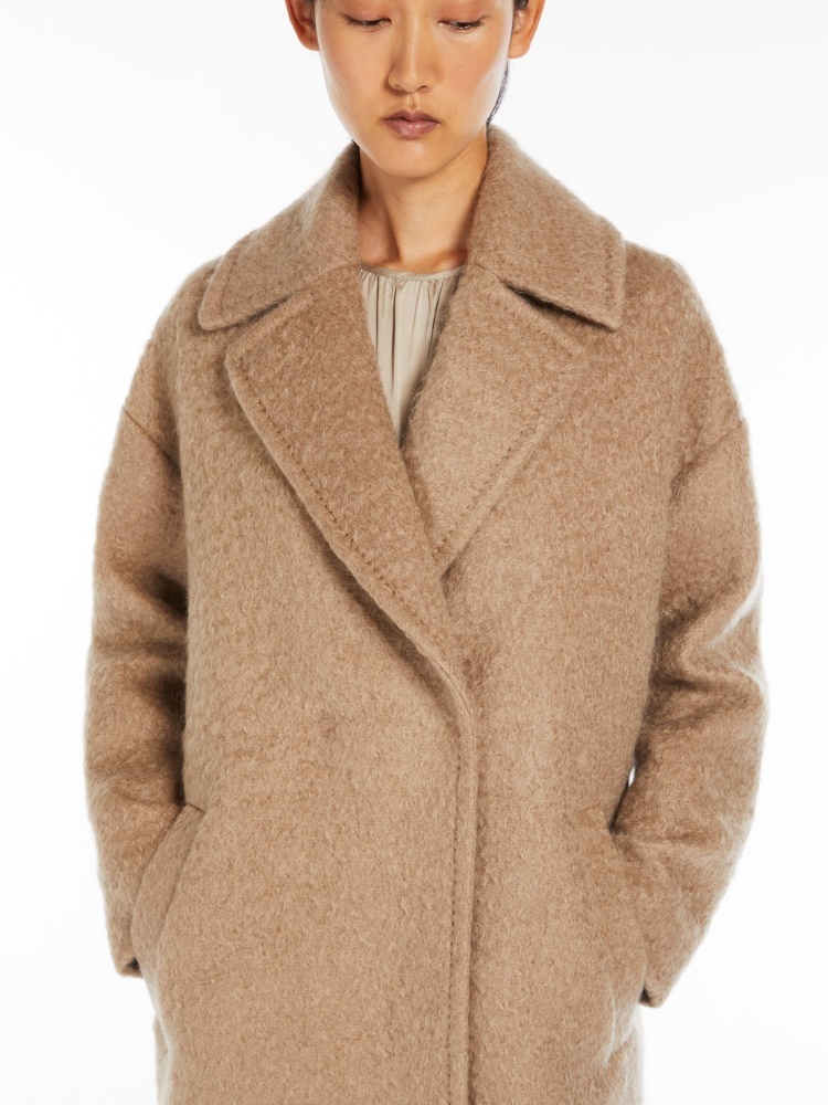 Max Mara First Shearing Wool Long Overcoat In Brown