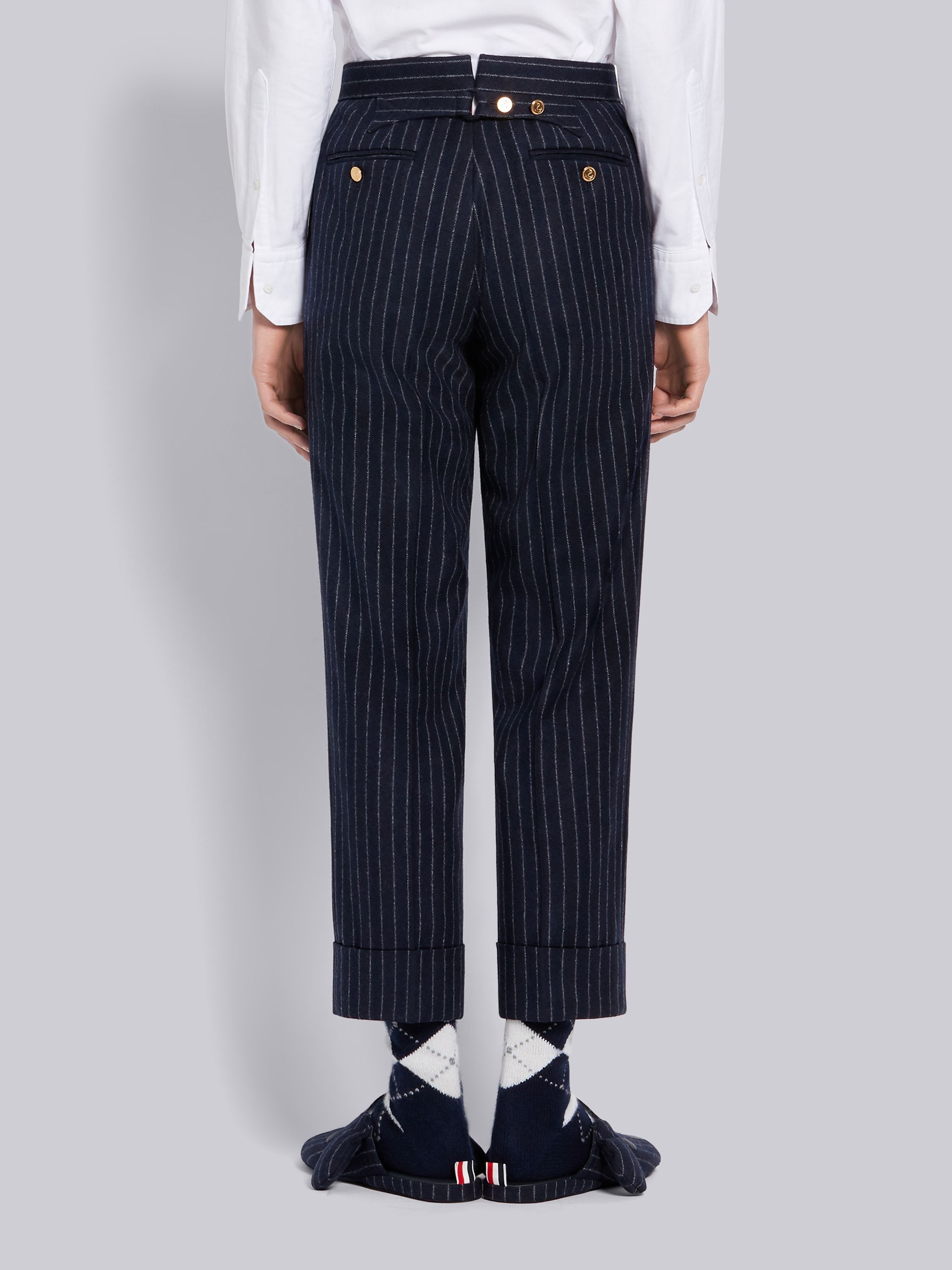 Thom Browne Ground Chalk-stripe Flannel Trousers In Navy Blue