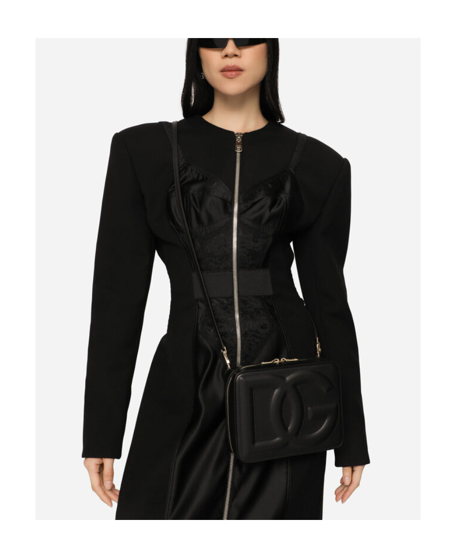 Dolce & Gabbana Black Crossbody Bag With Quilted Dg Logo In Leather Woman In Black