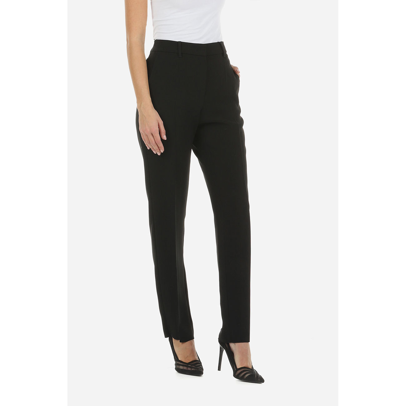 Shop Emporio Armani Pressed-crease Straight-leg Trousers In Black