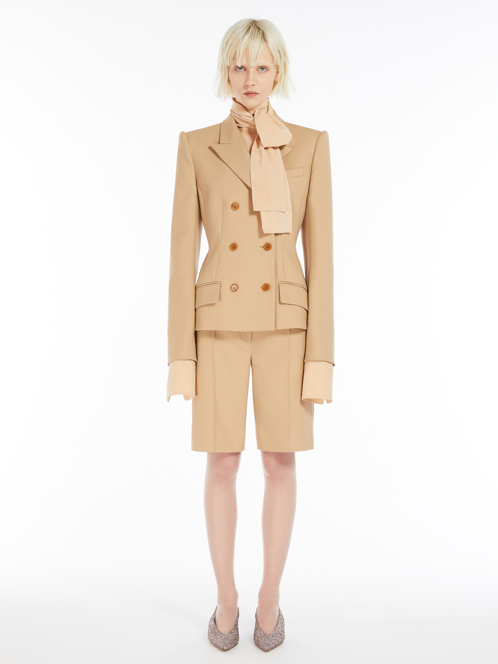 Sportmax Double-breasted Slim Suit Coat In Nude