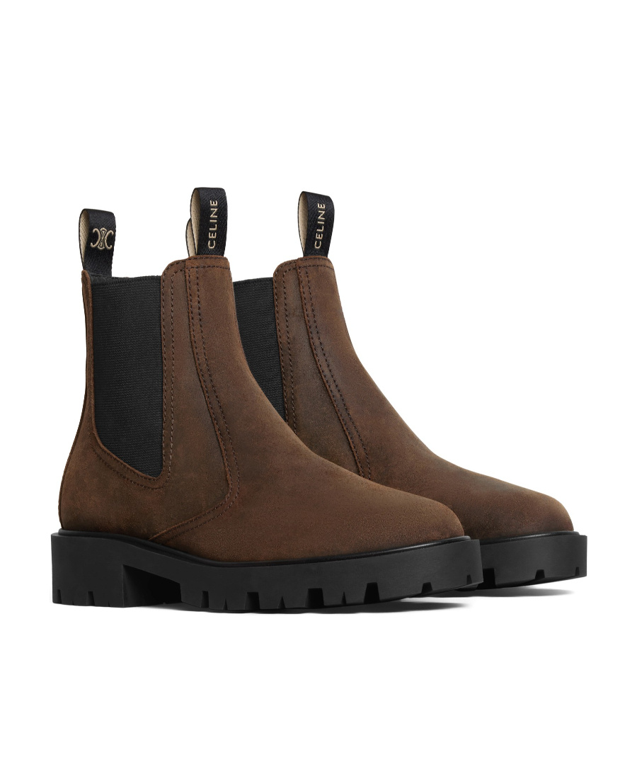 Celine Margaret Chelsea Boot In Waxed Suede Calfskin In Multi