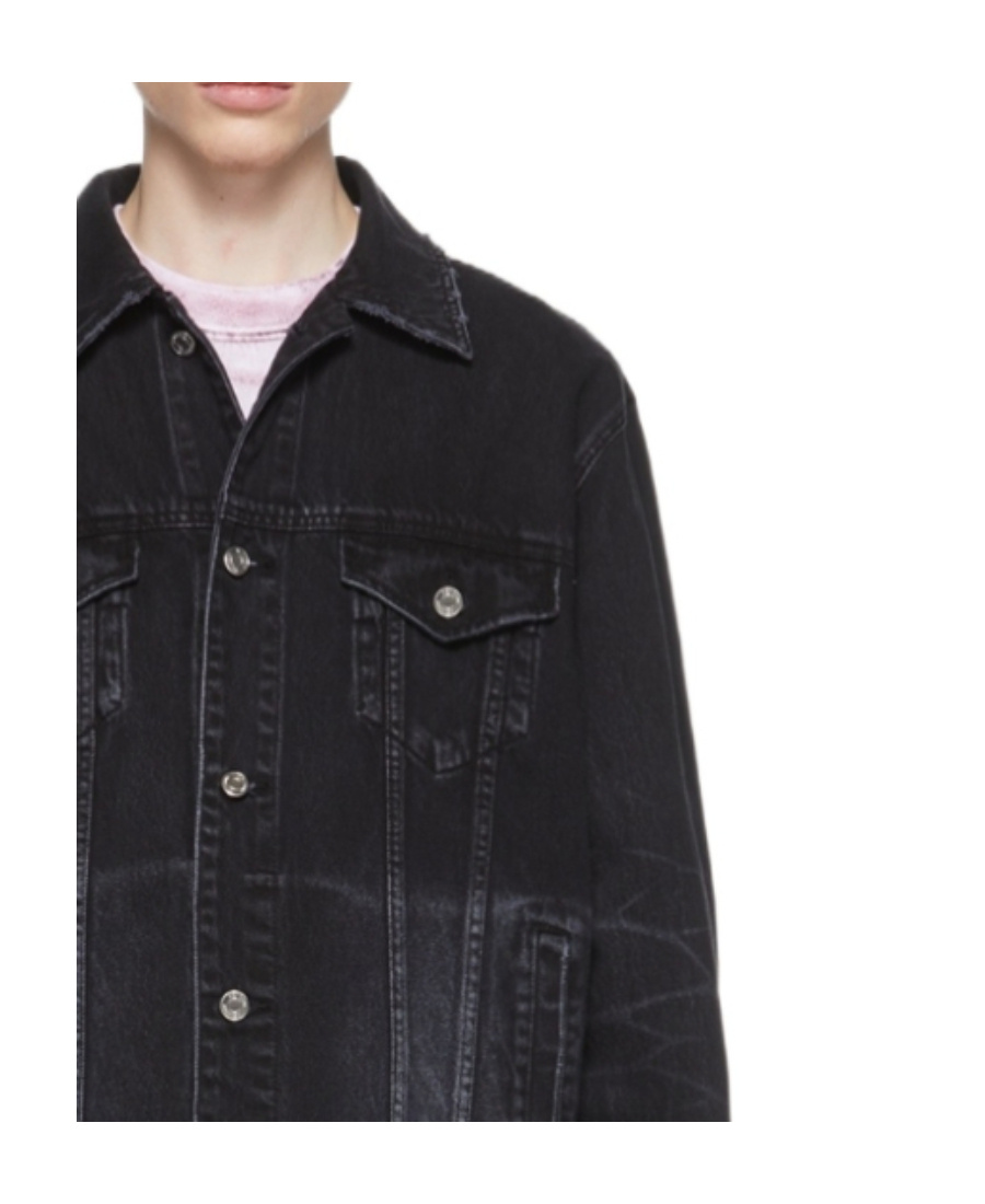 We11 Done Lapel Long-sleeved Denim Coat In Black