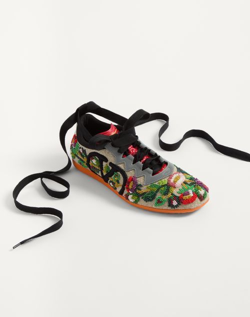 Valentino Garavani Embellished Canvas Chromathon Sneakers In Multicolor