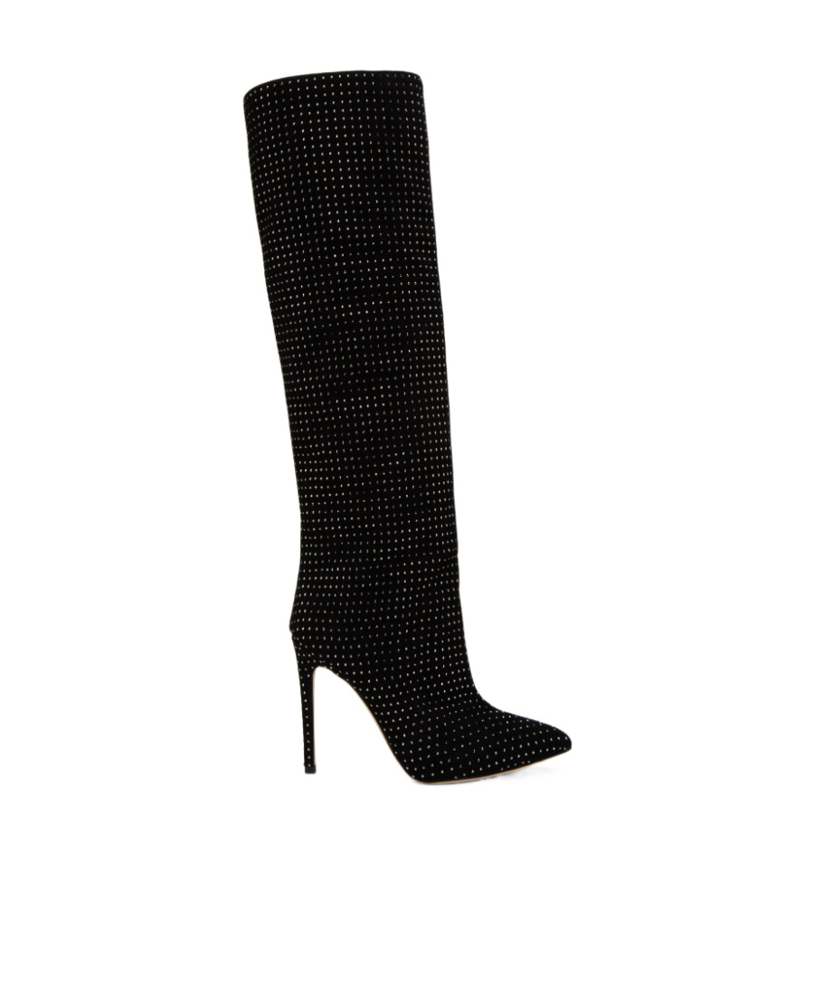 Paris Texas Holly Crystal-embellished Suede Knee Boots In Black