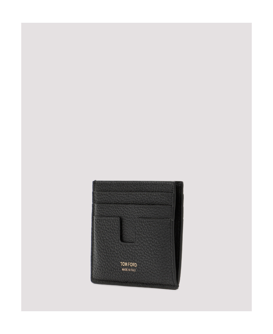 Tom Ford Soft Grain Leather T Line Classic Card Holder In Black