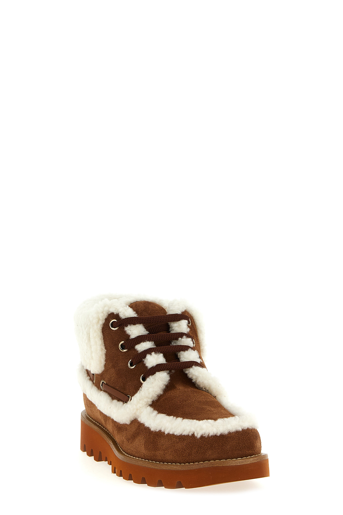 Valentino Vlogo-detail Lace-up Leather Boots In Brown