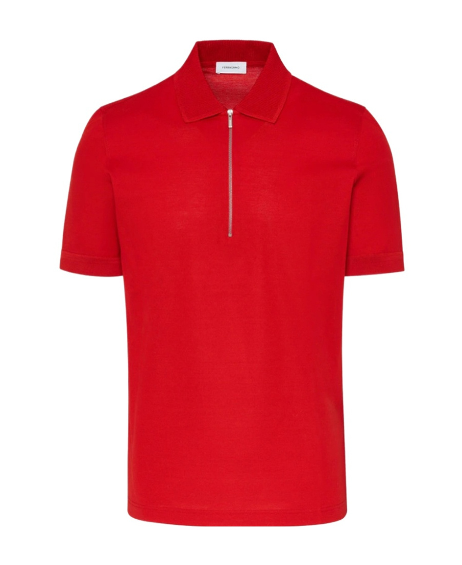 Ferragamo Zip Collar Polo Shirt In Red