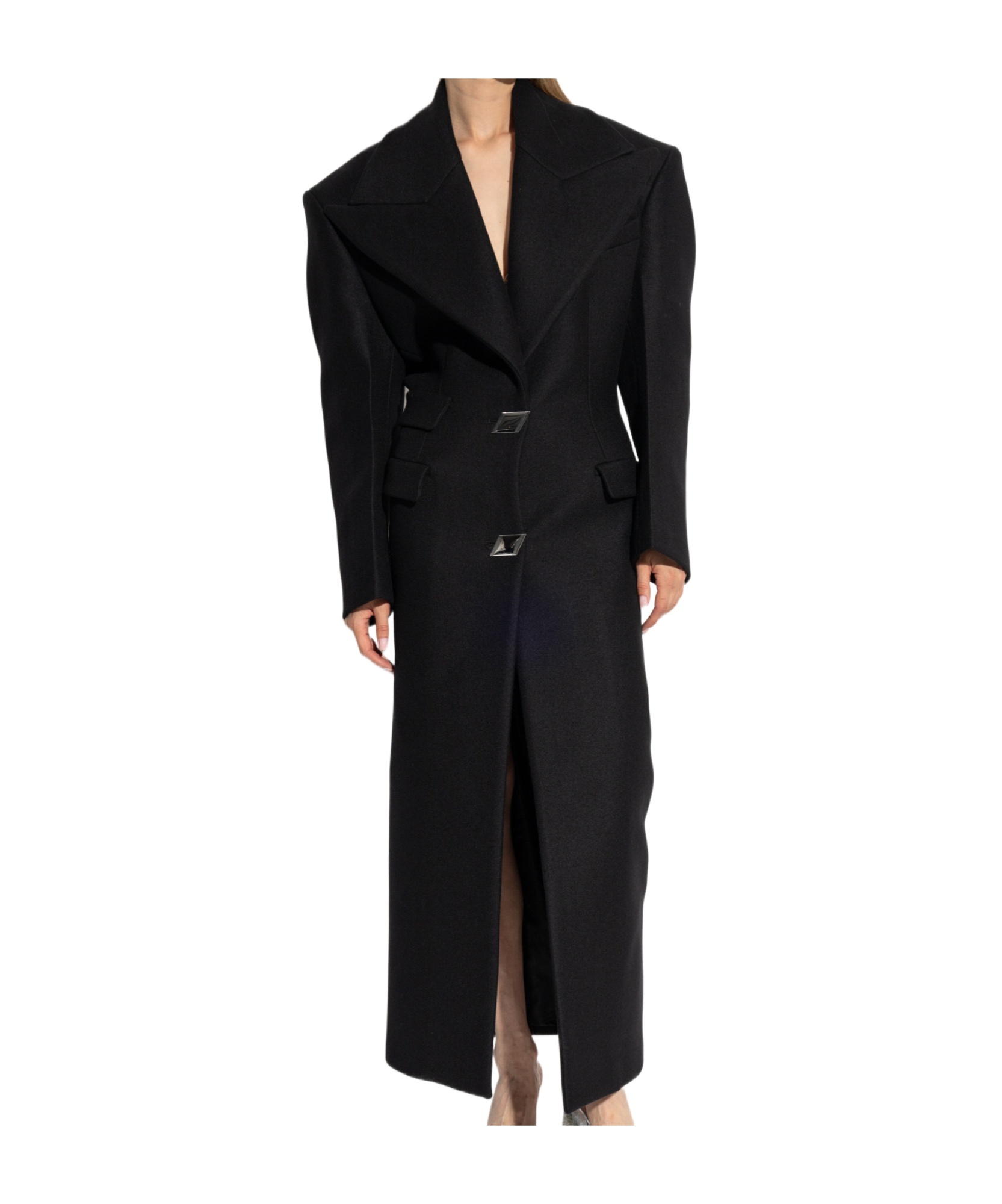 Attico Buttoned Long Coat In Black