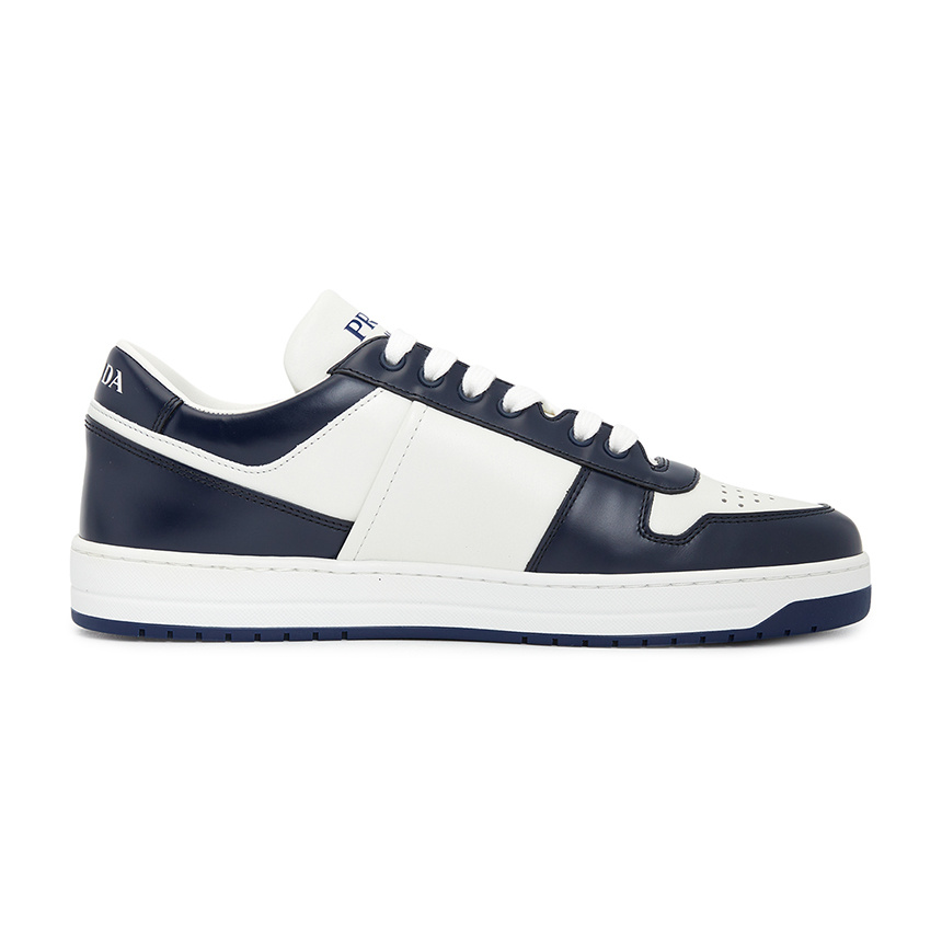 Prada Men's Downtown Bicolor Leather Low-top Sneakers In White