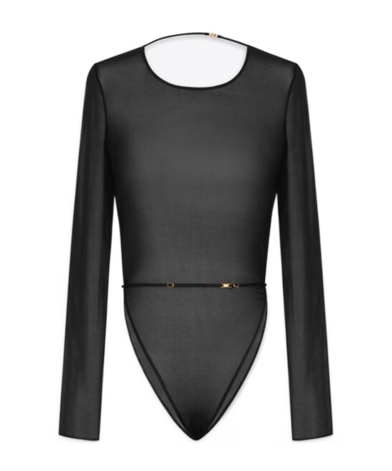 SAINT LAURENT BACKLESS BODYSUIT IN STRETCH SILK GEORGETTE