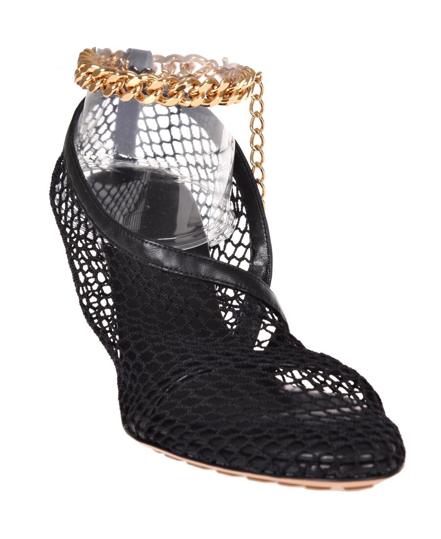 Shop Bottega Veneta Chain-trimmed 100mm Mesh Sandals In Black