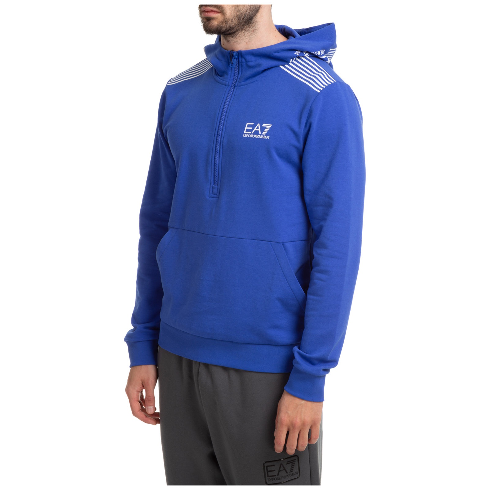 Ea7 Logo Semi-zipper Sweater In Blue