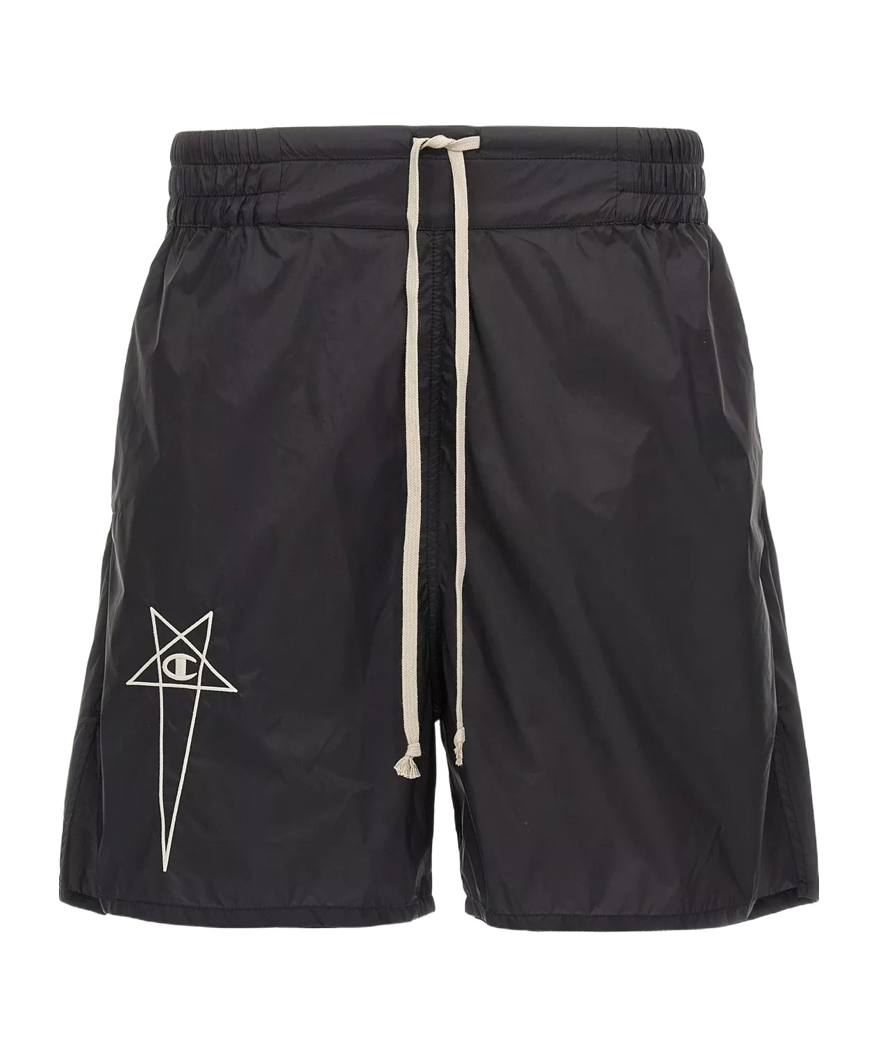 Rick Owens Champion Elastic Waistband Bermuda Shorts With Side Pockets In Black