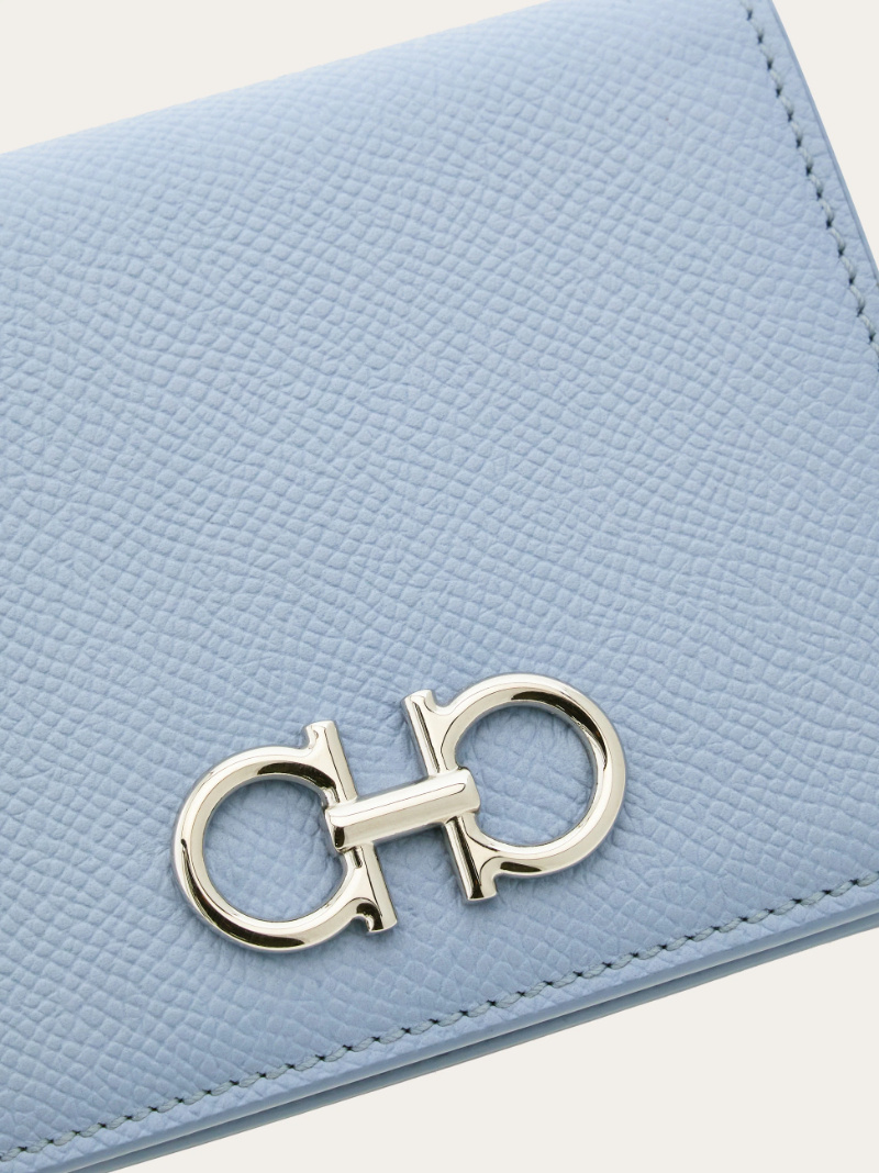Ferragamo Compact Wallet Textured Finish In Blue