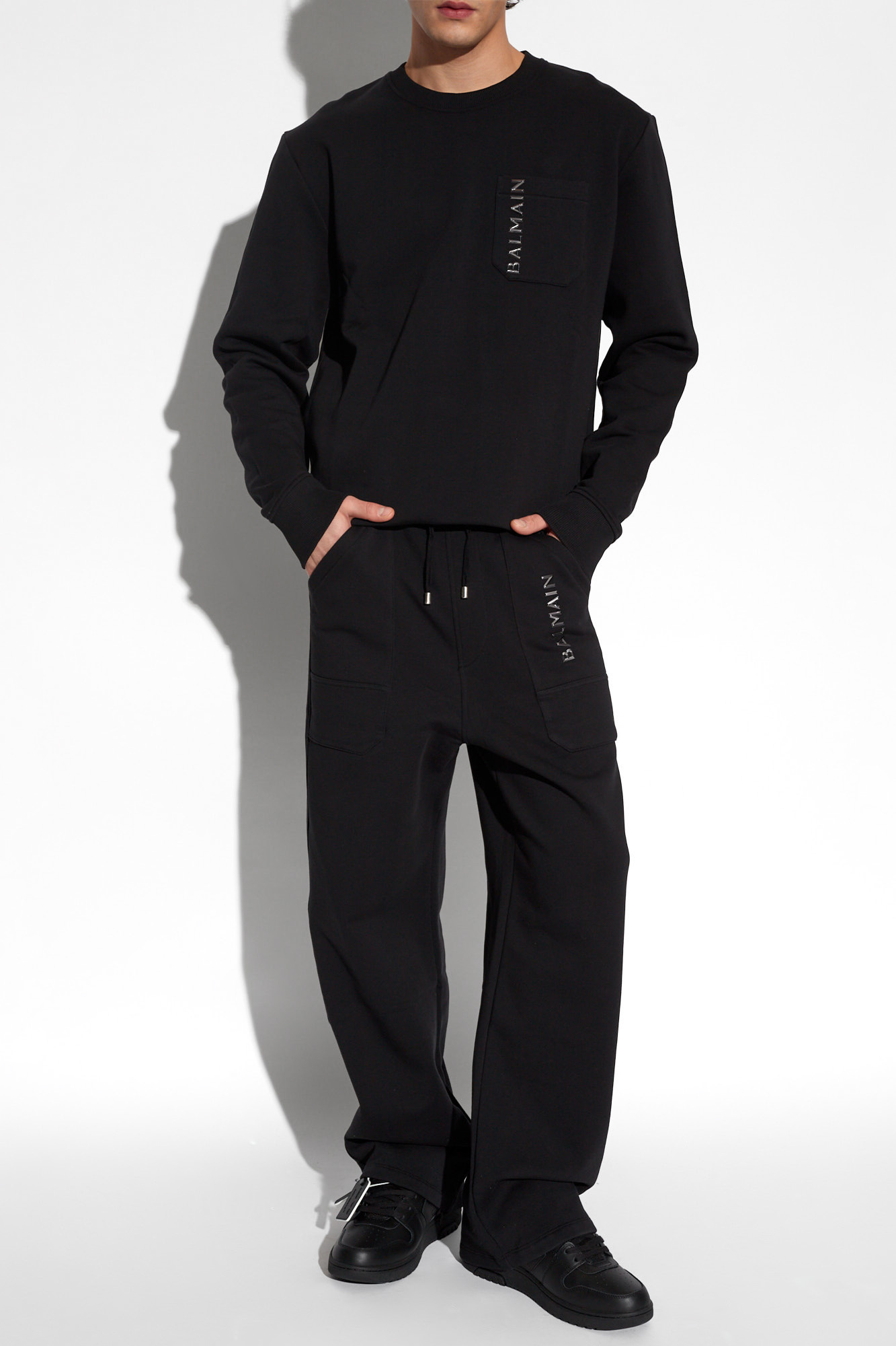 BALMAIN LOGO-LETTERING COTTON SWEATSHIRT 