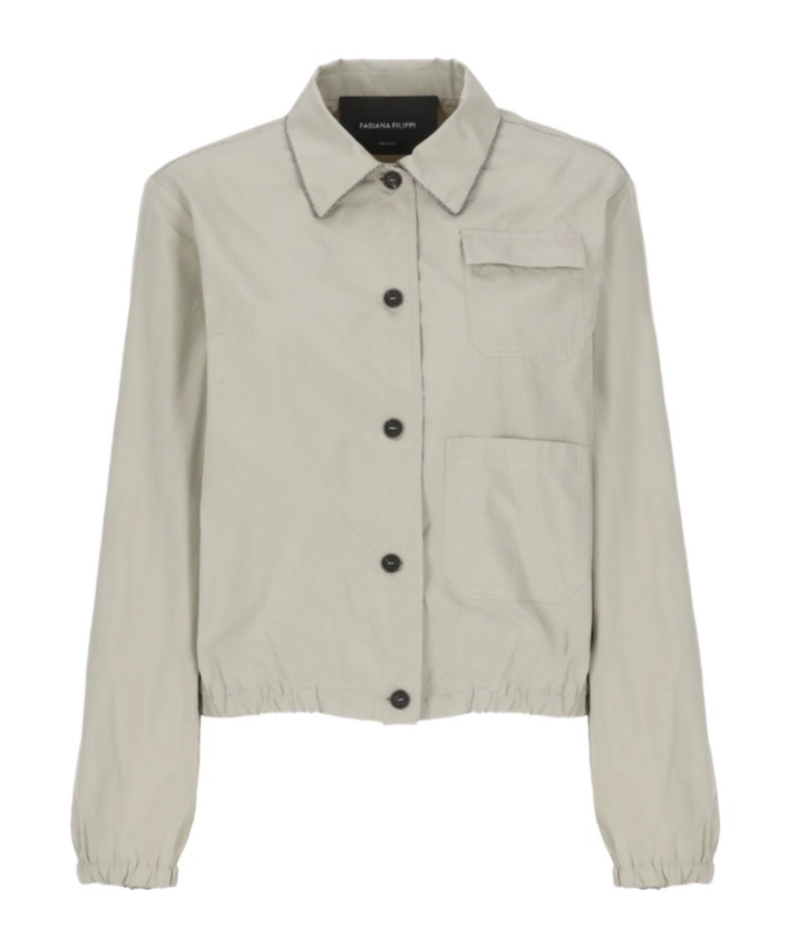 Fabiana Filippi Micro Faille Bomber Jacket In Brown