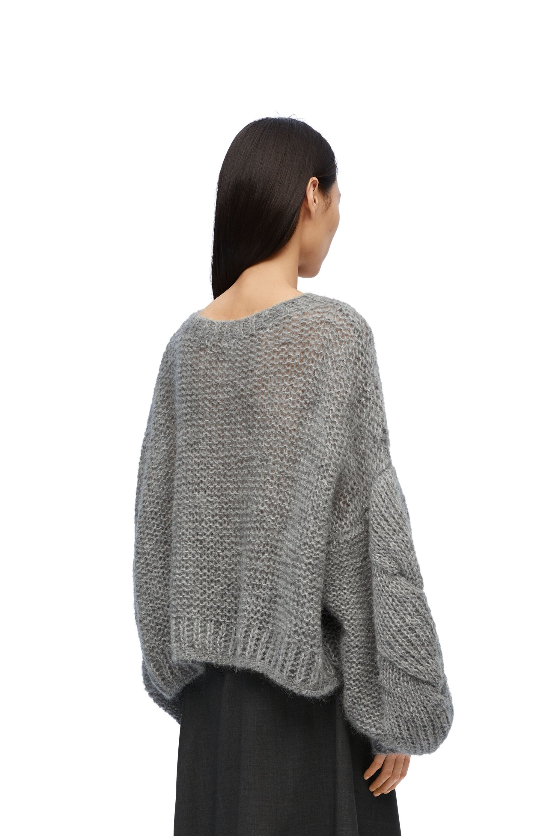 Loewe Logo-embroidered Open-knit Jumper In Gray