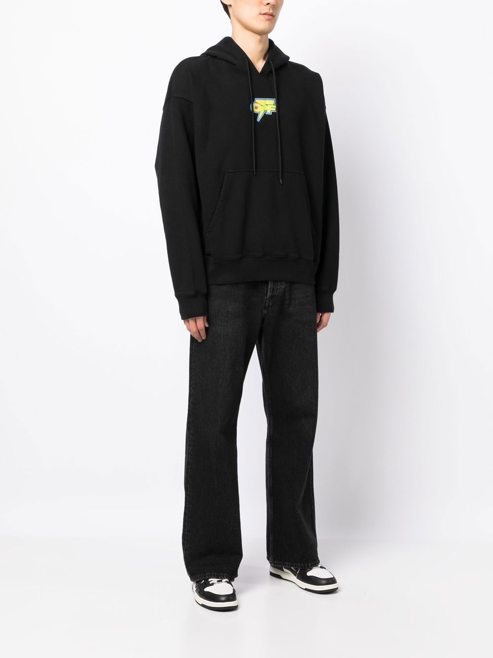 Off-white Logo Printed Drawstring Hoodie In Black