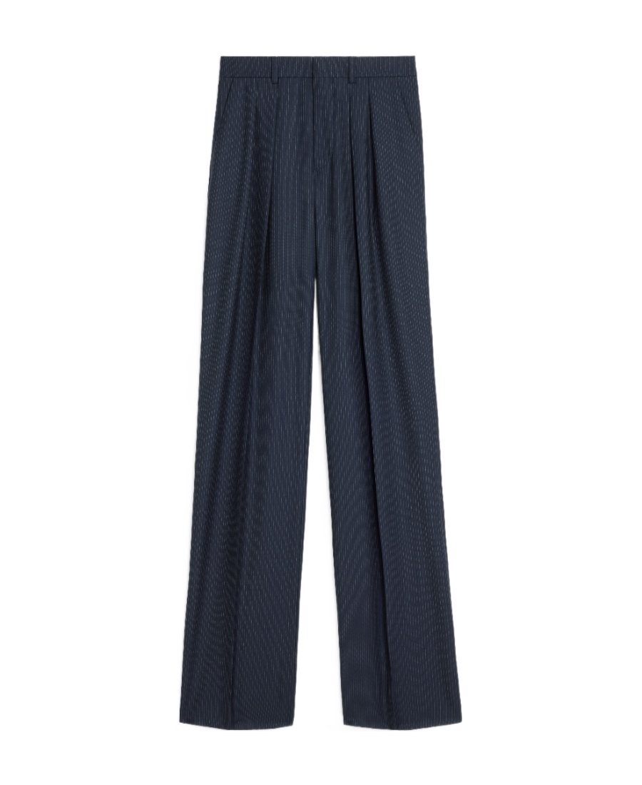Celine Double Pleated Striped Wool Tixie Casual Pants In Black
