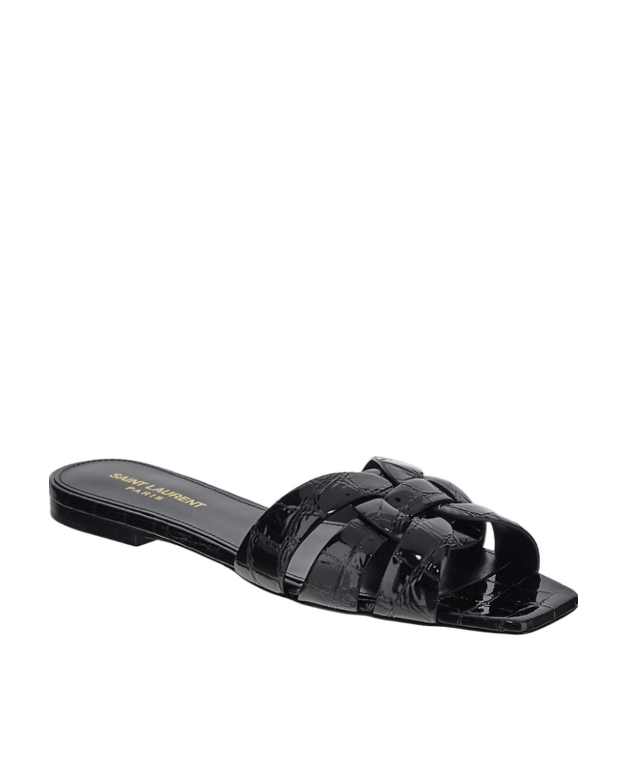 SAINT LAURENT TRIBUTE MULES IN CROCODILE EMBOSSED LEATHER