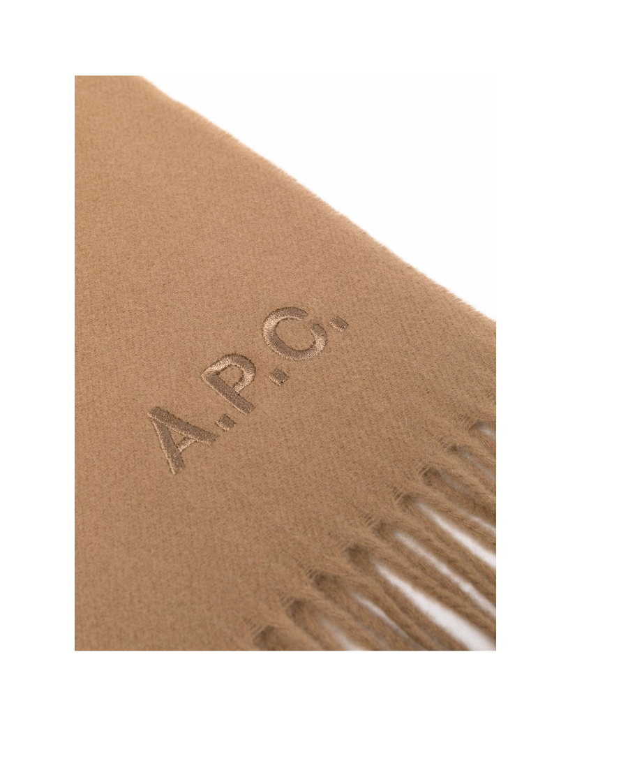 Apc Logo-embroidered Virgin Wool Scarf In Nude