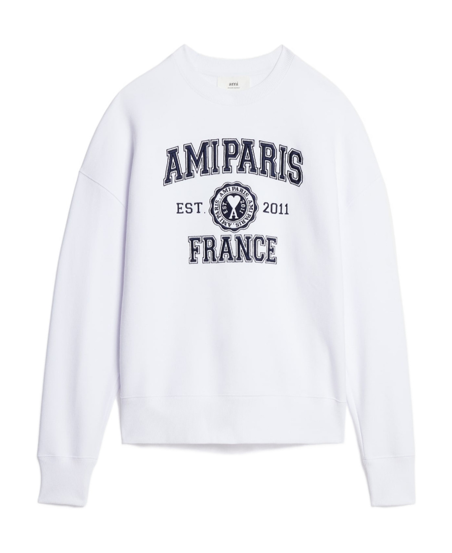 Ami Alexandre Mattiussi Long-sleeve Sweatshirt With Collegiate-style Emblem In White