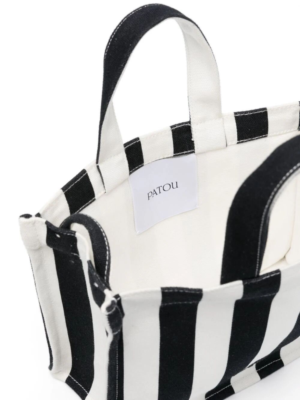 Patou Multicolor Small Cotton Canvas Tote Bag With Striped Pattern In White