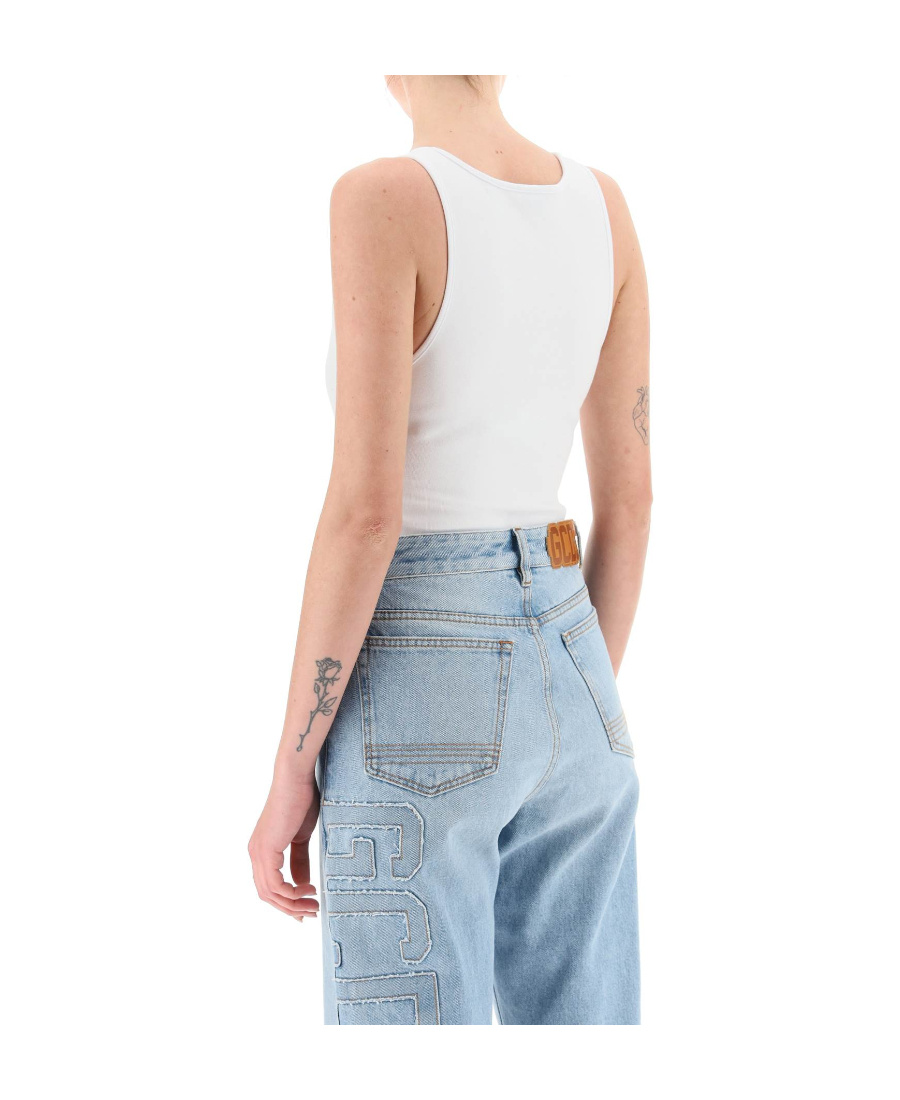 Gcds Logo-print Sleeveless Bodysuit In White