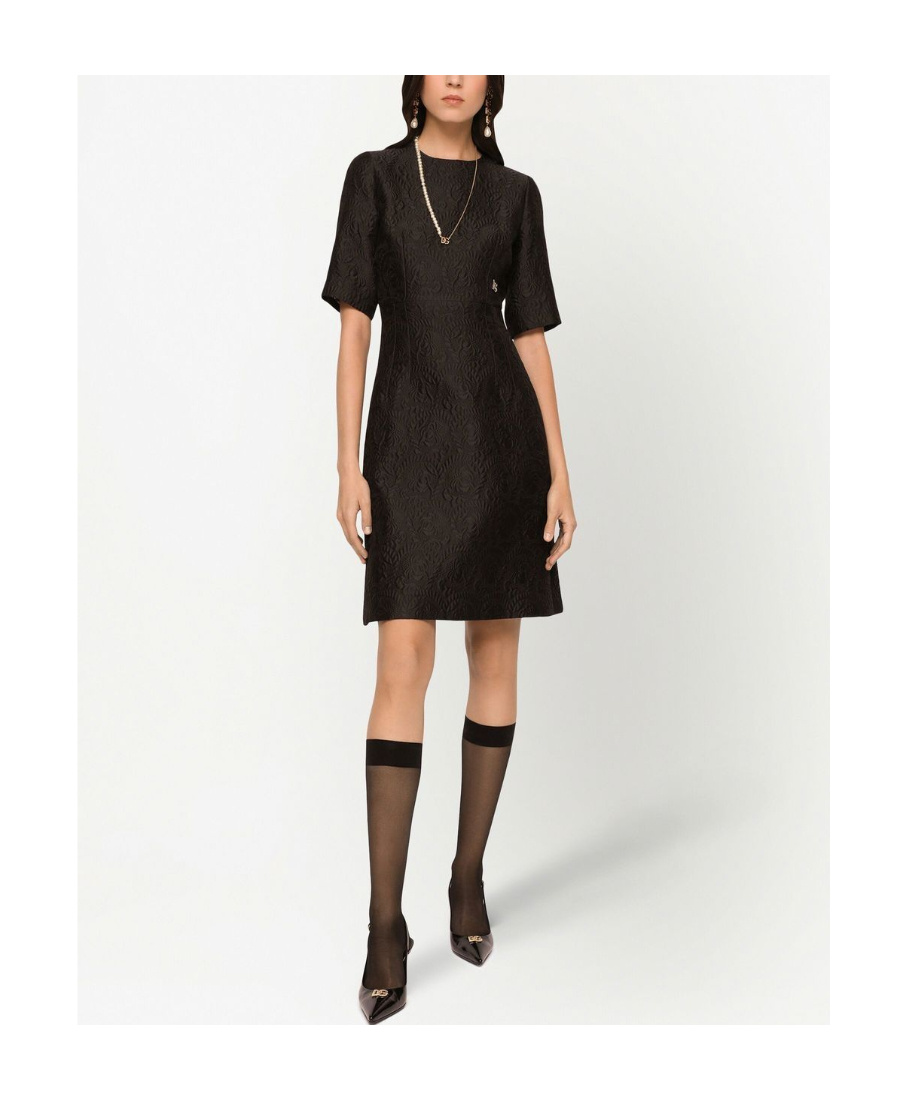 Dolce & Gabbana Black Floral Jacquard Midi Dress In Black
