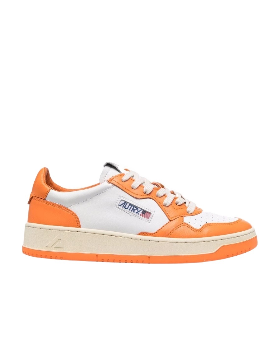 Autry Orange White Two-tone Leather Medalist Low Sneakers In Orange
