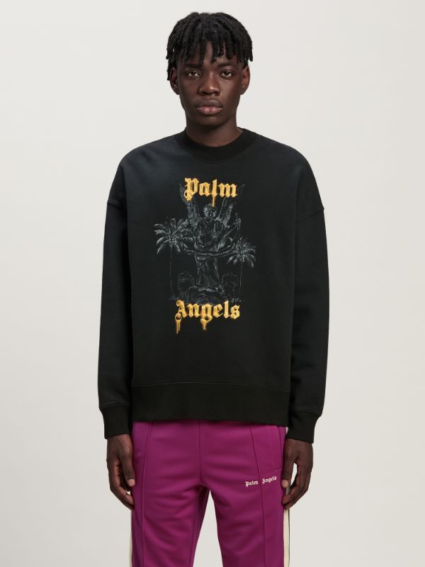 Palm Angels Logo Printed Crewneck Sweatshirt In Black
